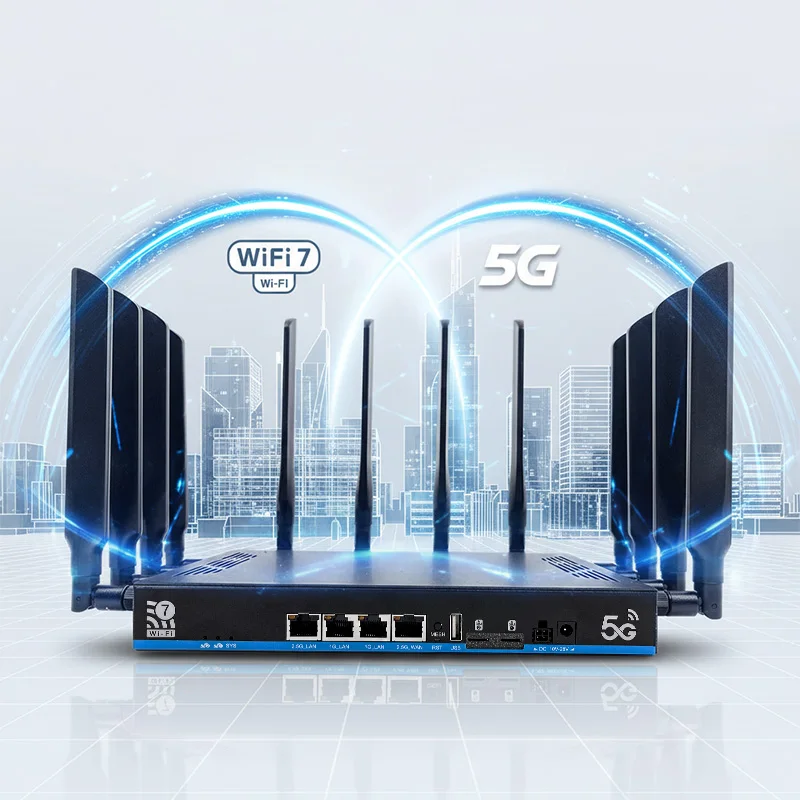 

MTK7988AV Quad Core Sdx75 5G Enterprise Router Dual-Tri Band WiFi7 2.5G WAN 3 LAN Sim Card Interface Z8806BE-DS-T 19000Mbps