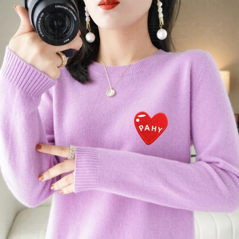 brand  Fall Winter Fashion Women's Sweater 100% Merino Wool Sweater for Women O Neck Pullovers Long Sleeve Top Female Clothing