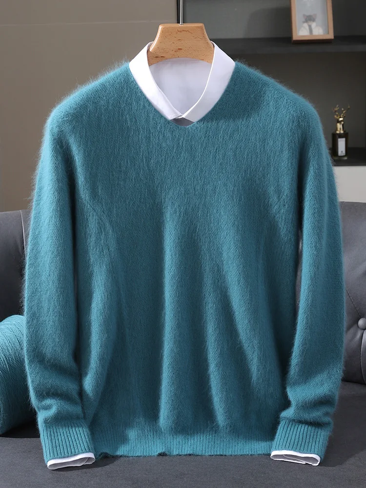 TLOML New Men's 100% Mink Cashmere Sweater V-Neck Solid Pullover Smart Casual Soft Warm Autumn Winter Mink Cashmere Comfy Tops