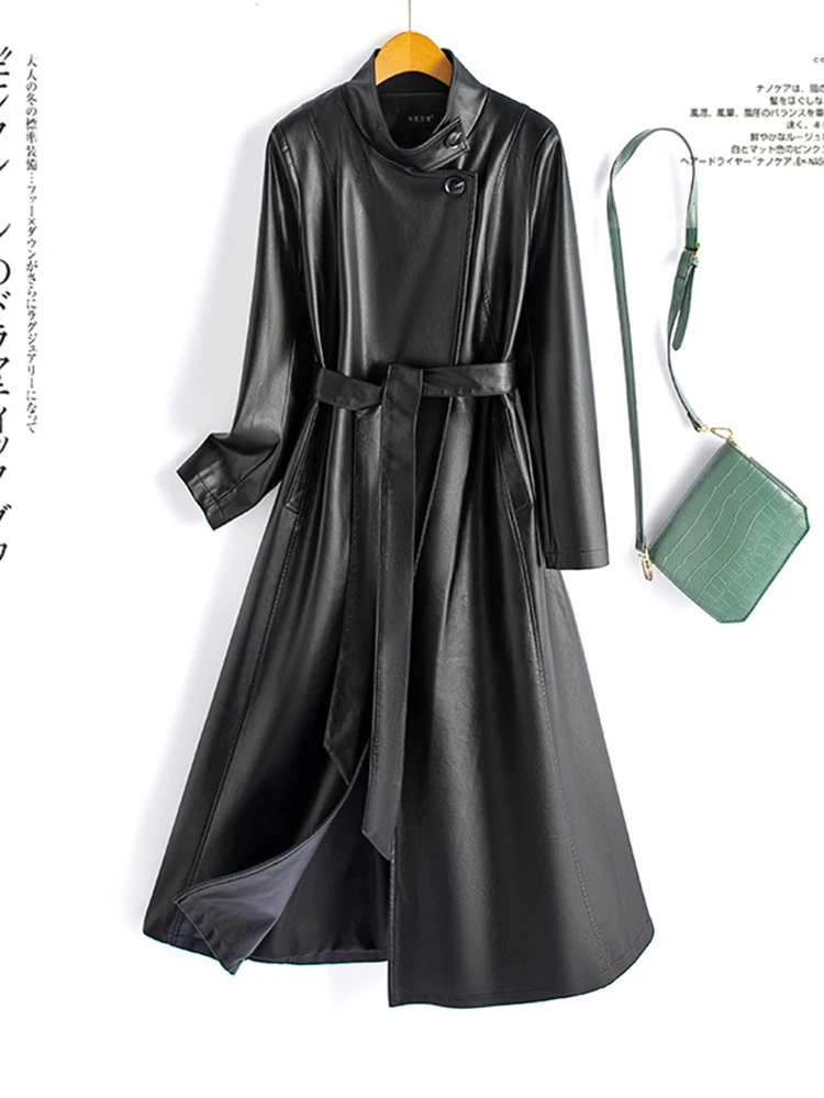 Nuovo Cappotto Lungo in Pelle di Pecora per Donna, Slim Fit Sopra il Ginocchio, Versione Coreana alla Moda, Giacca Antivento Autunno Inverno