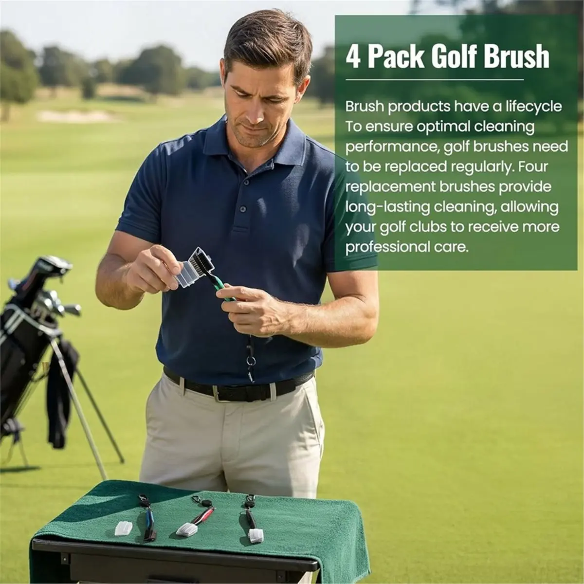 Golf Club Brush and Groove Cleaner with Retractable Zipline and Aluminum Carabiner Cleaning Tool.