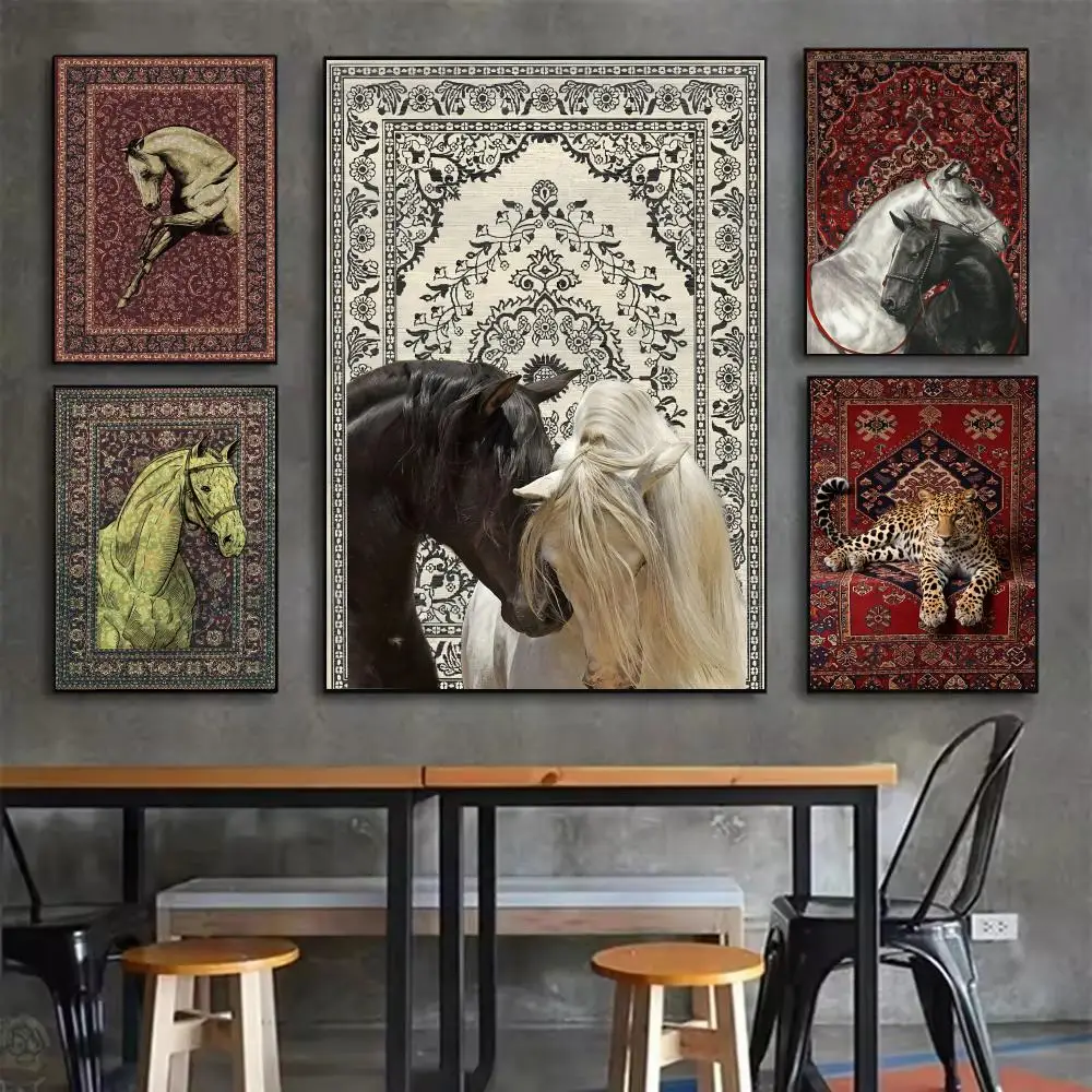 

Middle Eastern Bohemian Horse Poster Home Living Bed Room Bar Hallway Sticky Wall Art Printing Waterproof Aesthetic Decor