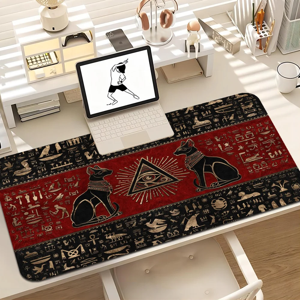 Egypt Hieroglyphic Cat Non-slip Lockedge Thickened Mouse Pad Oversized Gaming Keyboard Notebook Table Mat