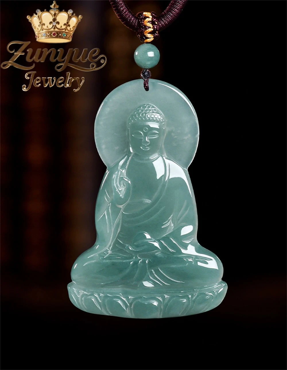 Natural A Grade Icy Blue Water Jadeite Amitabha Buddha Pendant Guardian Necklace For Pig Dog Zodiac High-end Fine Jewelry Gift