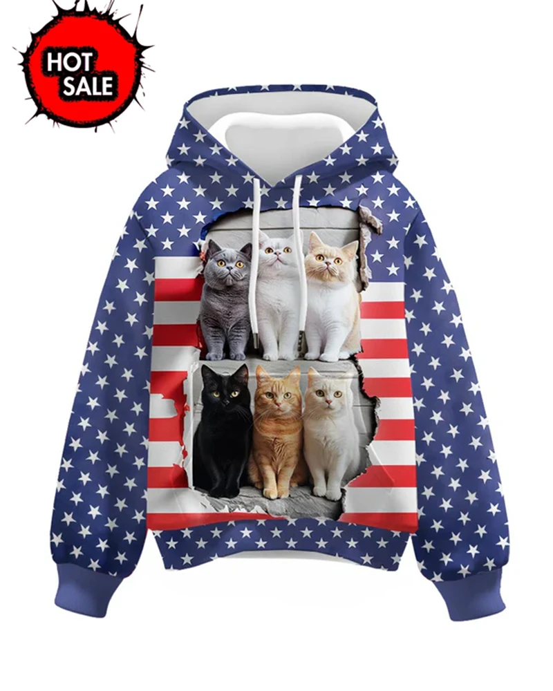 Fashion Cool Men's Hoodie 3D Printed Hoodies Trend American Flag Eagle Men Sportswear Kids Casual Unisex Pullovers Hoody Clothes