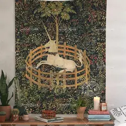 The Unicorn In Captivity Wall Tapestry Cover Beach Towel Picnic Yoga Mats Aesthetic Home Decoration Vintage Paintings For Room