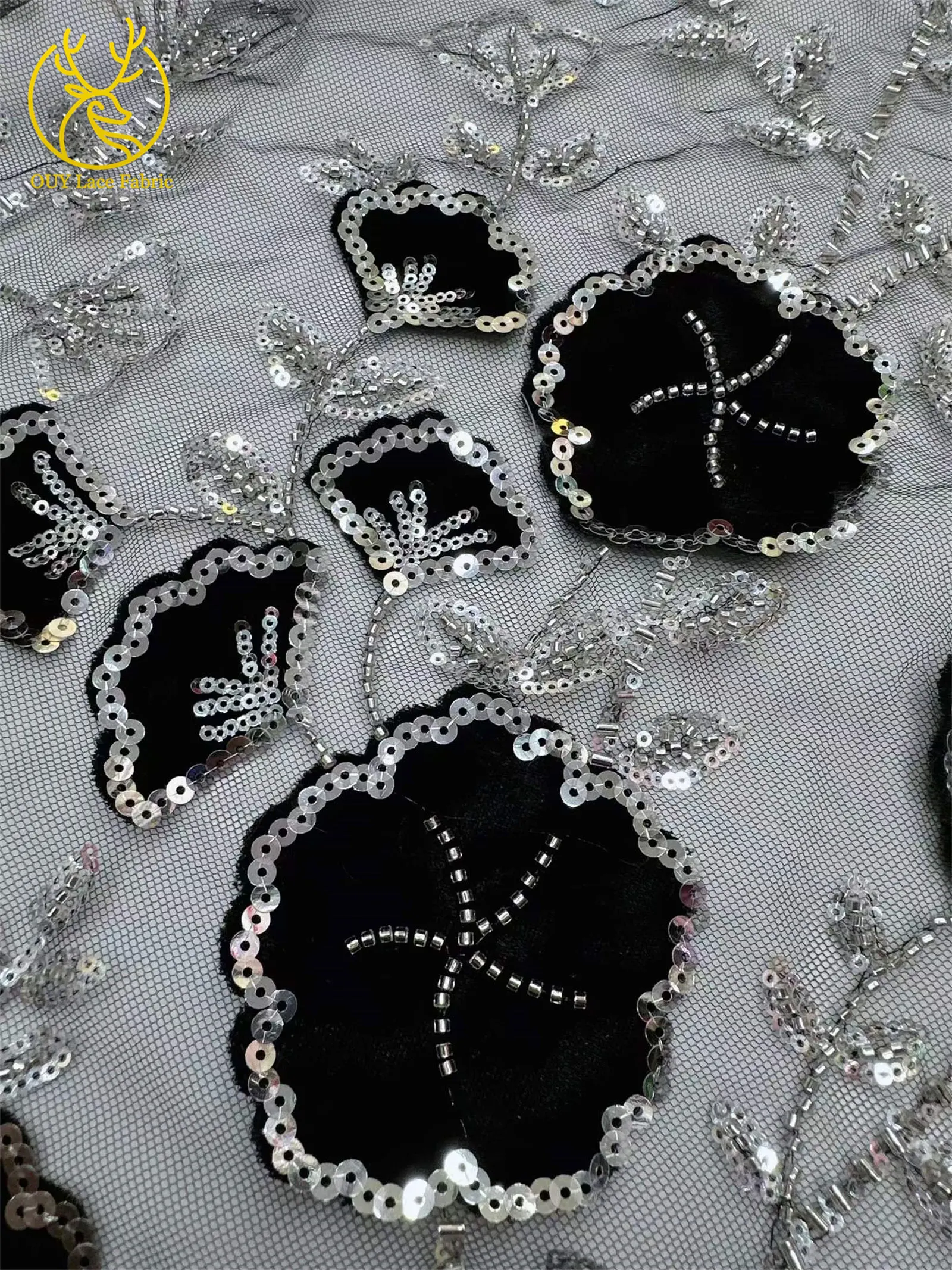 2026 Neuer Stil Afrikanischer Samt-Stickerei-Pailletten-Spitzenstoff Französischer Mesh-Tüll-Spitzenstoff für nigerianische Hochzeitskleider – Detail 24