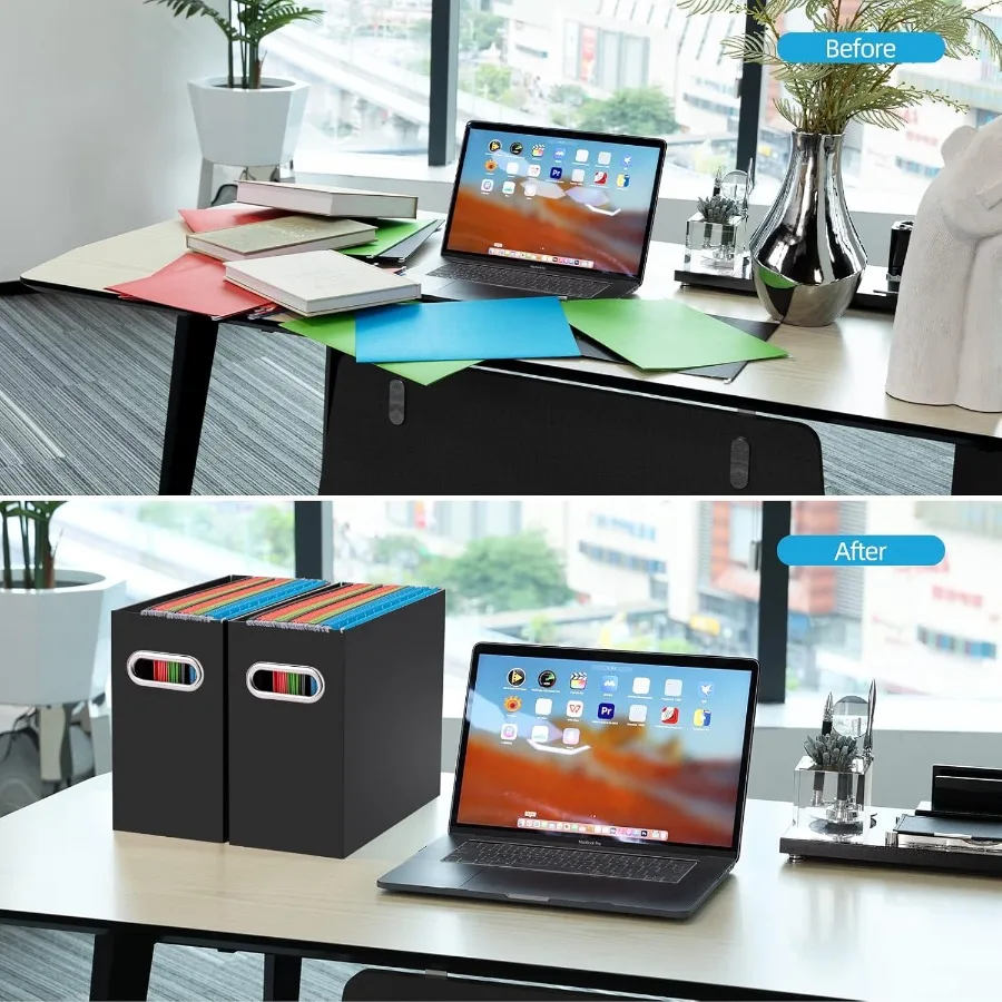 File Organizer 2 Packs Small Storage Box Cardboard File Folder Organizer Collapsible File Box for Hanging File Folde Letter Siz