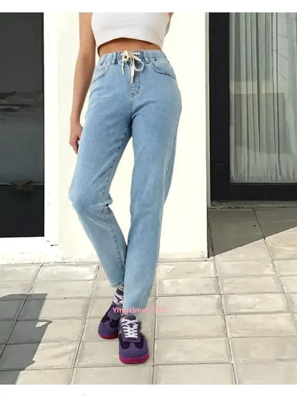 

Женские повседневные прямые джинсы, весна, лето, осень, зима, свободный крой, эластичные джинсовые брюки с высокой талией, универсальные длинные брюки
