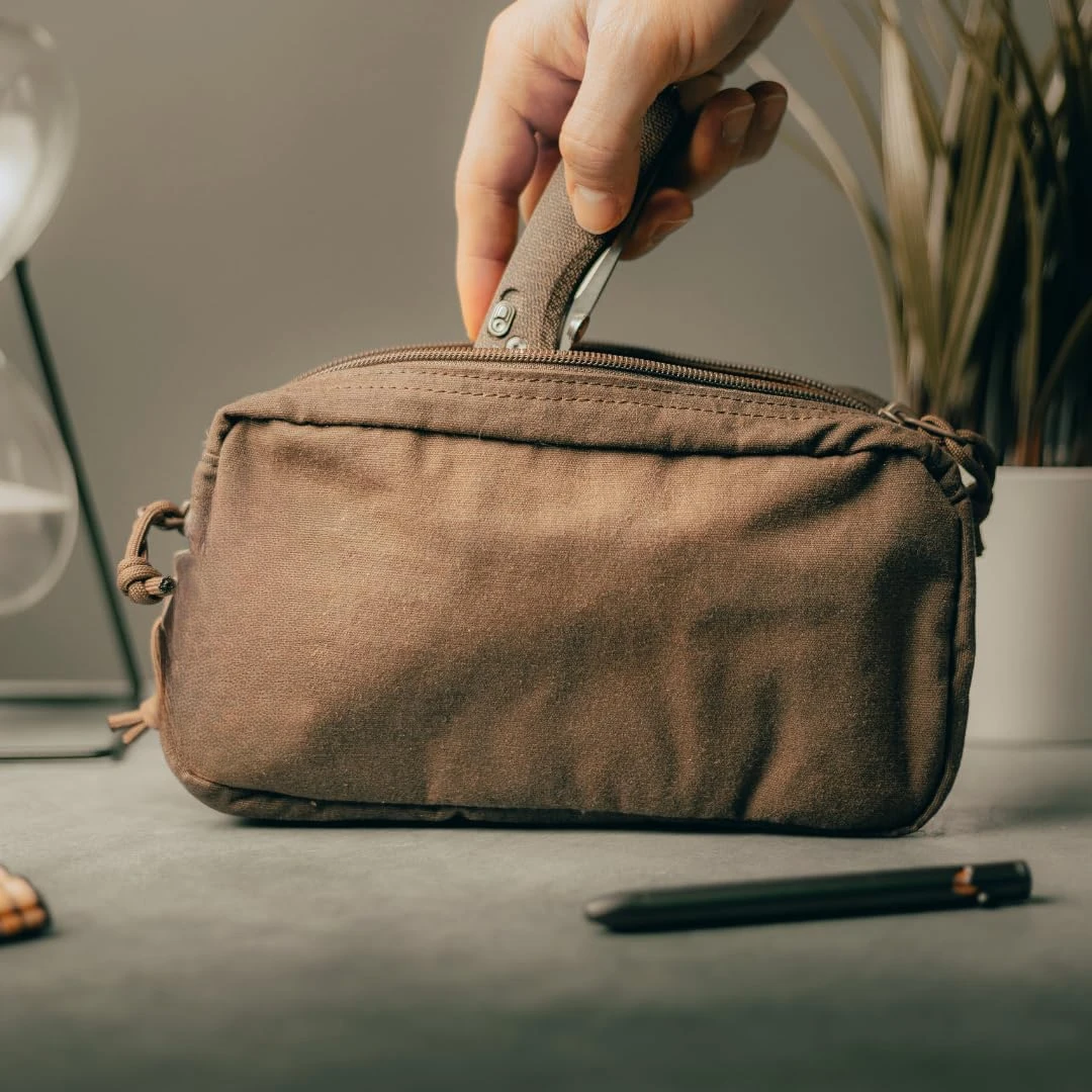 Waxed Canvas | Dual-Sided Zipper Pouch | For Motorcycle, Bike, EDC, Pen, Pencil, Art, Tech & Travel