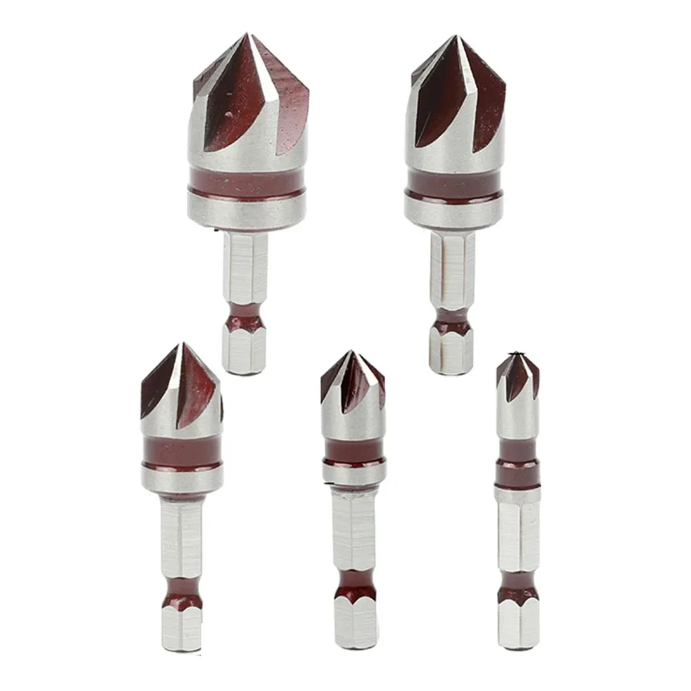 5Pcs Countersink Drill Bit 82 Degree 5 Flute Hex Shank Metal M35 Cobalt For Plywood Fiberglass Plastic Hole Punching Tools