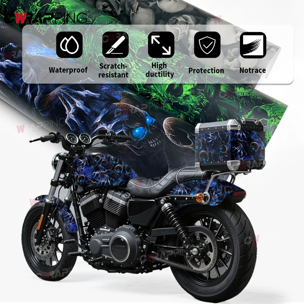 

Skull Pattern Vinyl Paper for Car Sticker Graffiti Film Wrap Foil Car Body Films Waterproof Bubble-free Auto Outdoor Accessories