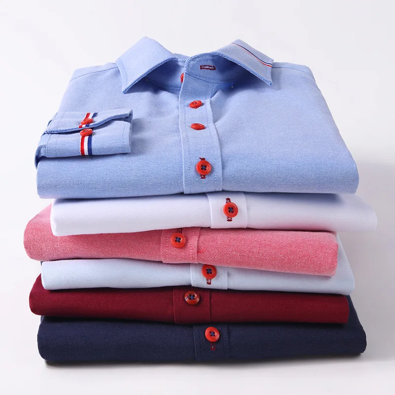 Kwaliteit Mannen Lange Mouw Oxford Gestreepte Casual Shirt Front Patch Regular-Fit Button Down Kraag Dikke Werk Shirts