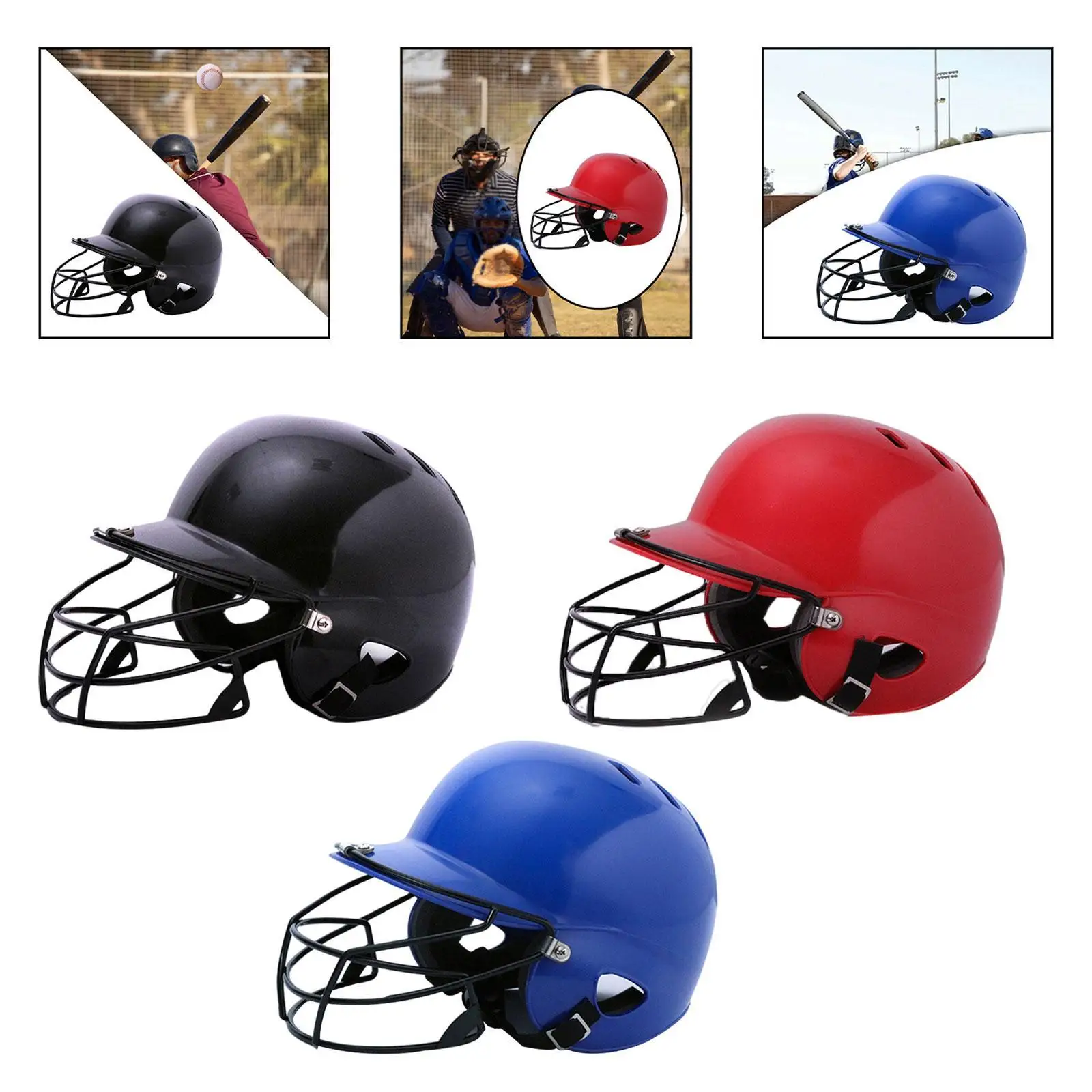 Honkbal slaghelm Schokabsorberend dubbel oor Comfortabele bescherming met gezichtsmasker voor speltraining Wedstrijdcompetitie buitenshuis