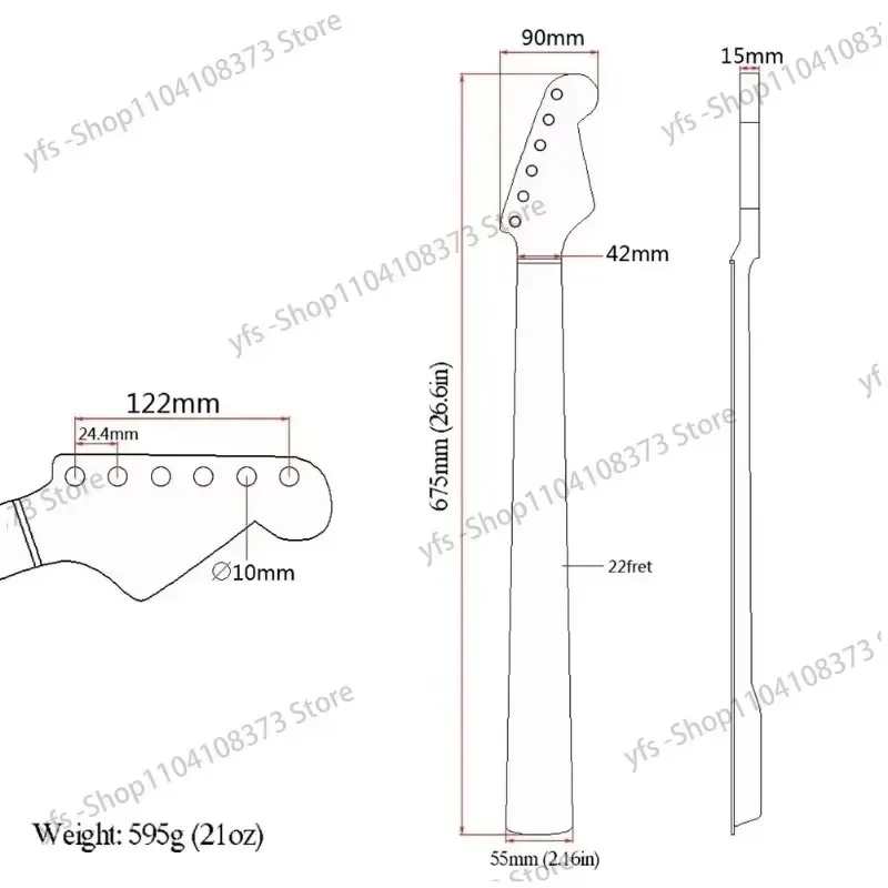 رقبة جيتار كهربائي مكونة من 6 أوتار و22 فريت مع مقبض بيانو أصفر برأس صغير لامع من خشب القيقب، آلة موسيقية معدلة بنفسك