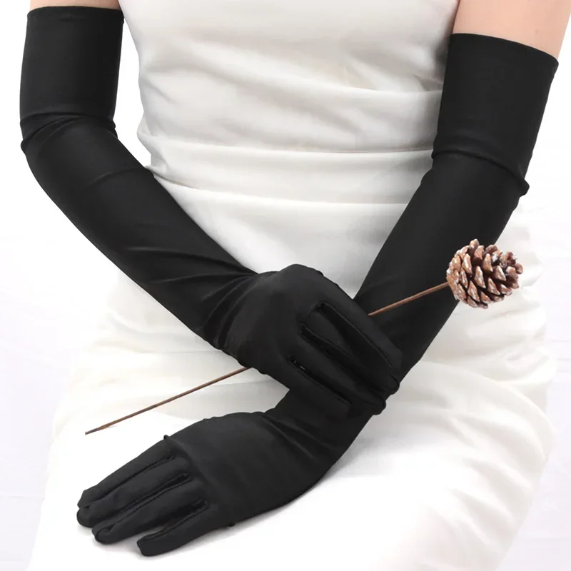 Classic Women Adult Black White Red Grey Opera/Elbow Stretch Satin Finger Long Gloves Women Flapper Gloves Matching Costume