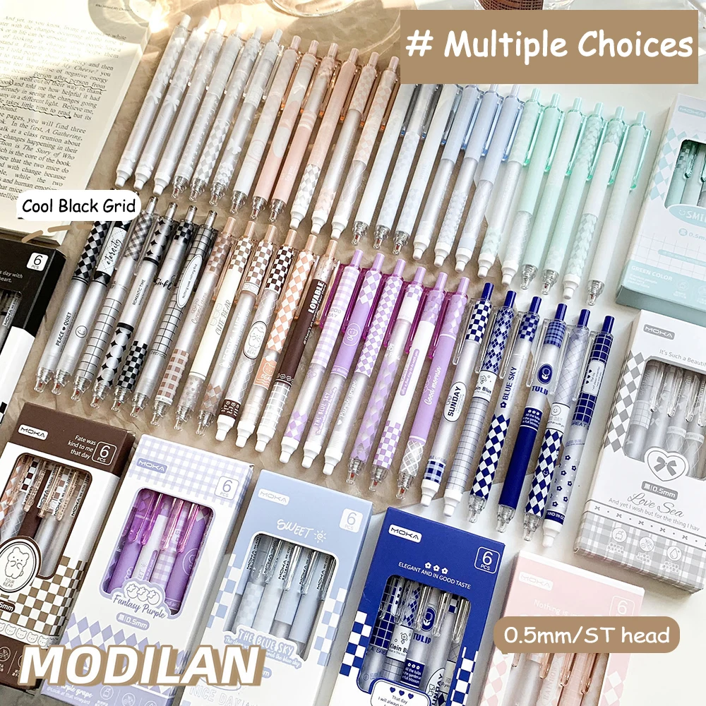 6 pcs/lot Gel Pen Cartoon Students Good Writing Practice Quick Dry Press Pen Ins Neutral Black Ballpoint Pen 0.5mm