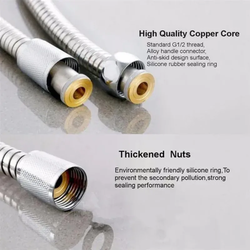 New Design Pipes Fittings Bathroom Accessories Shower Hose for Bath Stainless Steel Shower Holder Water Pipe Shower Head 1/2/3M