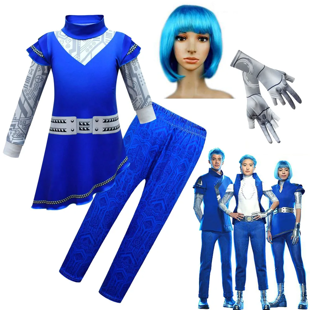 Disney Zombie 3 Alien Creature Costume Cosplay Kids Addison Outfit Fancy Dress Girls Carnival Halloween Clothe with Gloves Wig