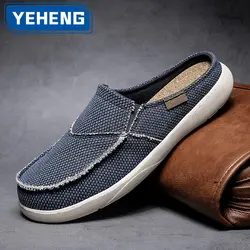 Summer new men casual shoes fashion cowboy half slippers breathable canvas soft bottom lightweight walking shoe vulcanized shoes