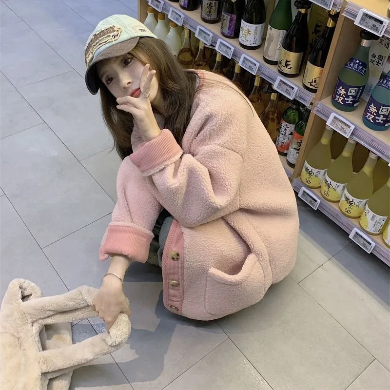 모조 양털 코트 여성 2025 신상 가을 겨울 숏 레트로 고급 패딩 야구 유니폼