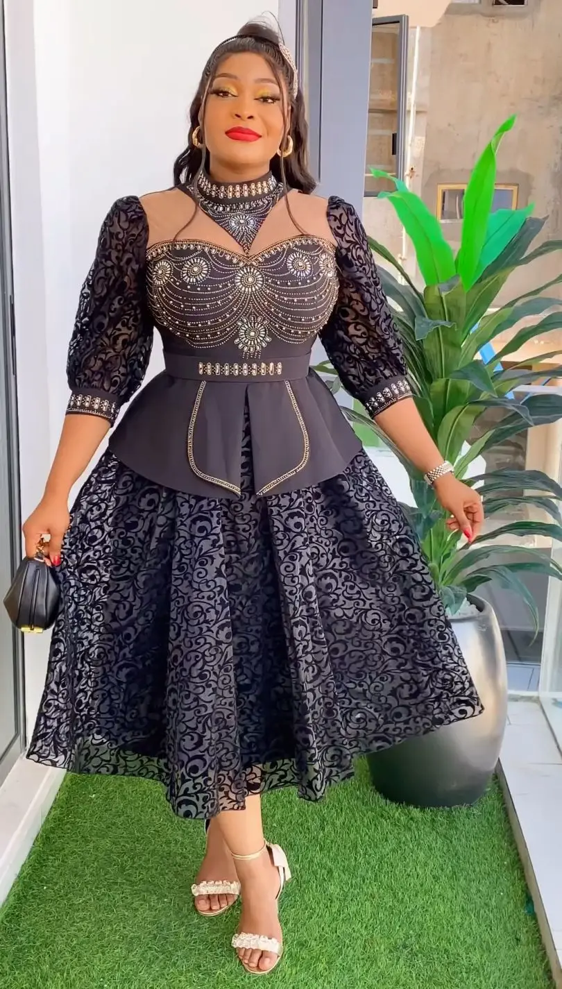 

African Wedding Party Dresses for Women 2024 Plus Size Dashiki Ankara Evening Gown Elegant Turkey Outfit Robe Africa Clothes New