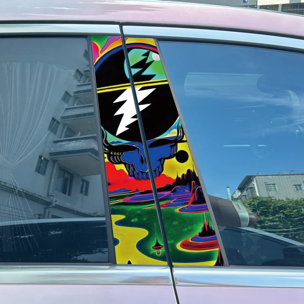 Colorful Skeleton Grateful Dead Car B Pillar Sticker Waterproof Center Column Cover Scratches Sunscreen Car Accessories