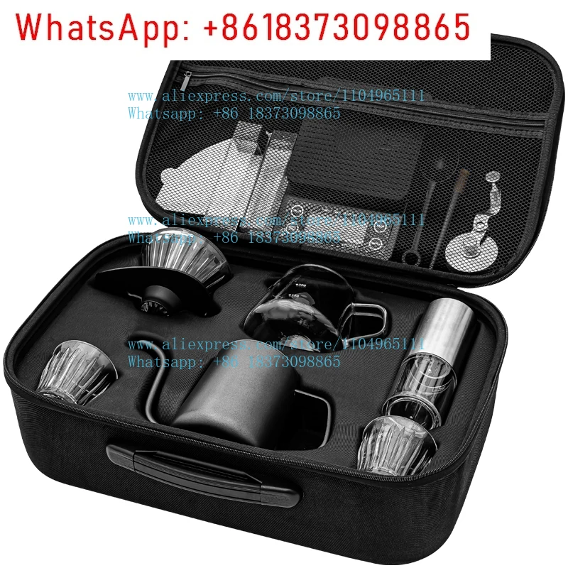 

9 or 12 Piece Arabian Outdoor Coffee Travel Kit Tools with Pouring Kettle Manual Grinder Ceramic Drip Hand Coffee Machine Kit