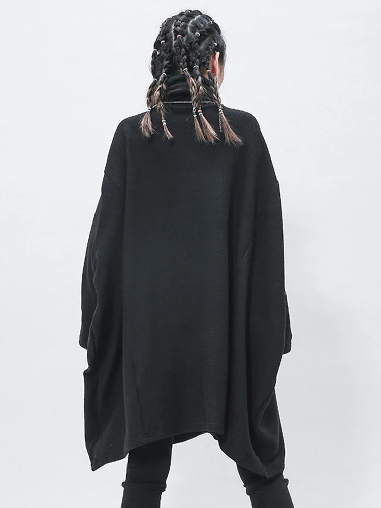 [EAM] Schwarz Große Größe Stricken Pullover Lose Fit Rollkragen Langarm Frauen Pullover Neue Mode Flut Herbst winter 2024 1Z319