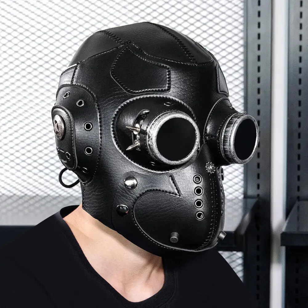 Unisex Medieval Gas Mask Halloween Steampunk Plague Cosplay PU Leather Headset Goggles Rivets Star Decoration Headgear