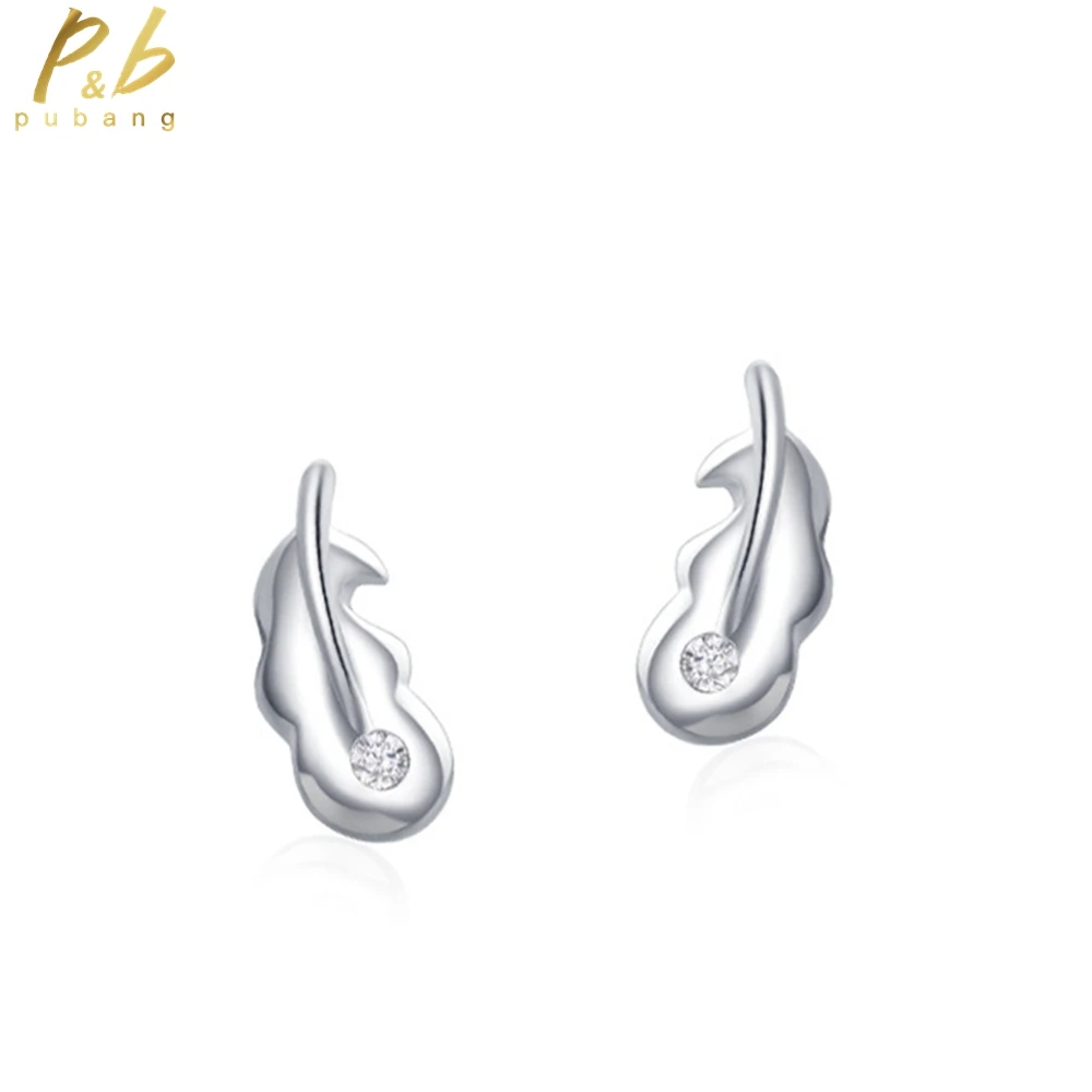 

PuBang Fine Jewelry 925 Sterling Silver High Carbon Diamond Simple Leaves Stud Earrings for Women Anniversary Gift Drop Shipping