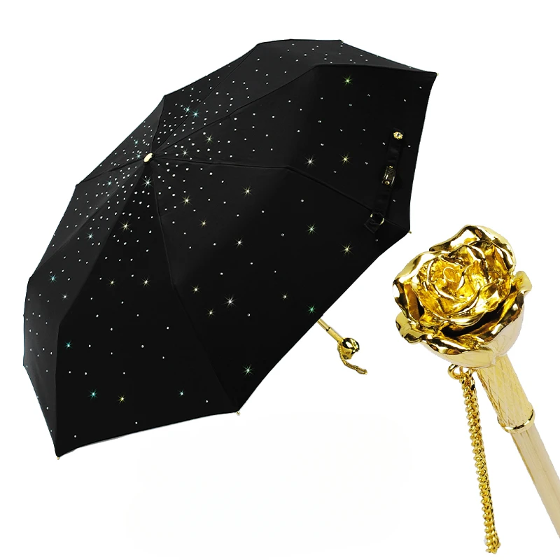 SUNMYHOME® rose handle umbrella full rhinestone umbrella sunscreen women\'s anti-ultraviolet sun umbrella rain or shine umbr