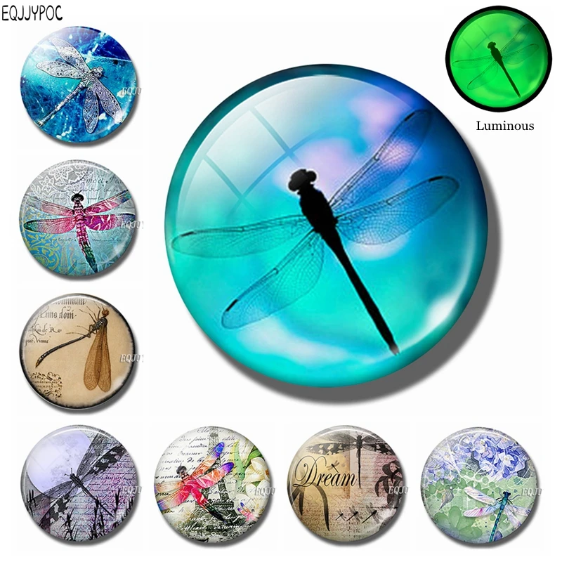 

30 MM Beautiful Blue Dragonfly Fridge Magnet Decor Animal Glass Decorative Refrigerator Removable Magnetic Stickers 2018 New