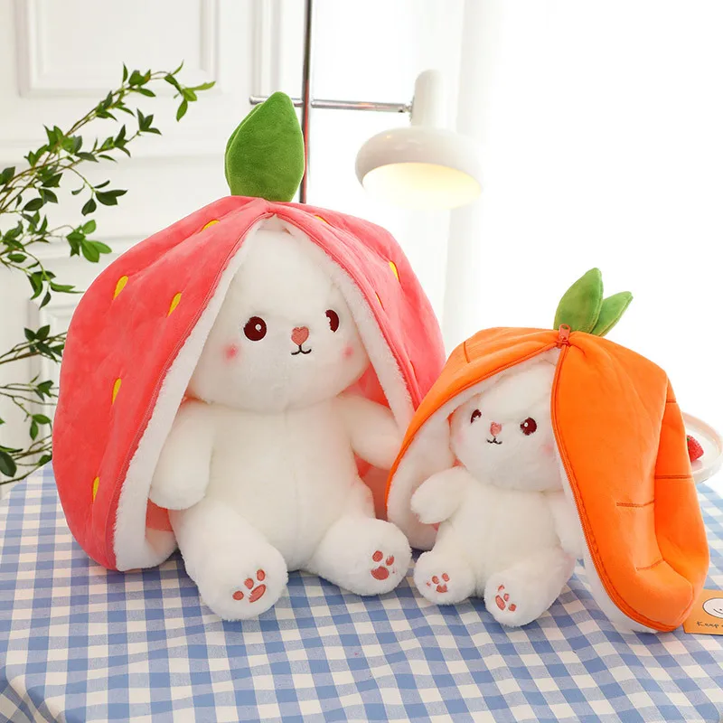 35-60cm Giant Size Doll Fruit Transfigured Plush Toy Lovely Rabbit Turn to Caot Strawberry Dolls Stuffed