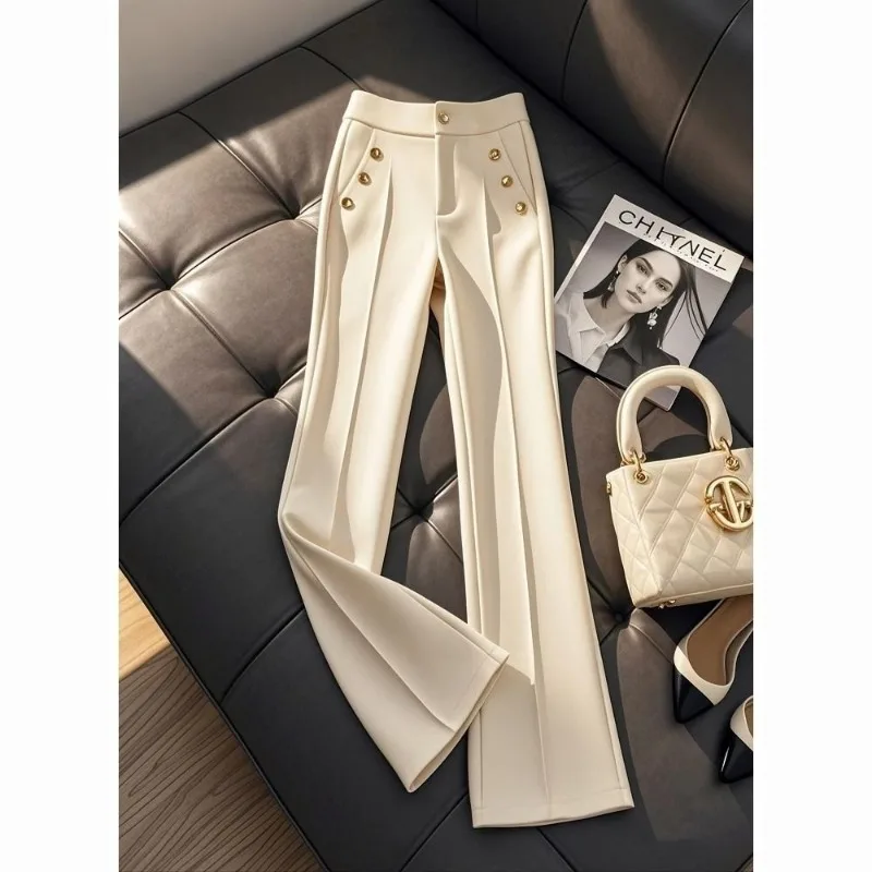 Semplicità Office Lady Pantaloni da abito in tinta unita Donna Primavera Autunno Moda Vita alta Gamba larga Tendenza Pantaloni casual All-match