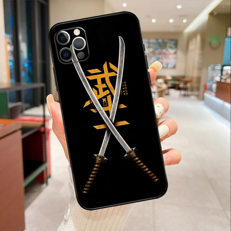 Japan Samurai Katana Case For iPhone 14 Pro Max 13 12 Mini 11 Pro Max X XS XR 7 8 Plus SE 2022 Soft Cover Funda