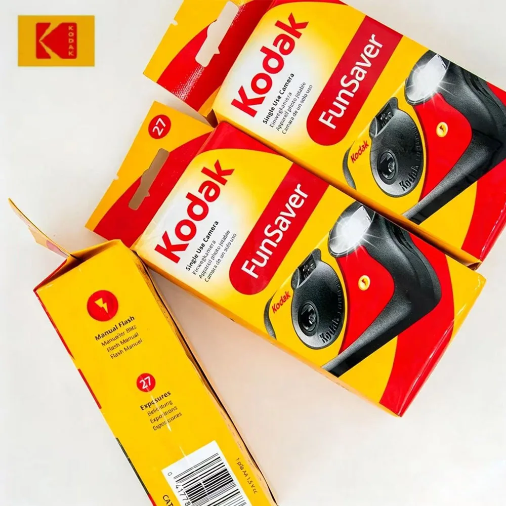 Cámara de Fotos Desechable Kodak FunSaver 35mm HD Power 2026 Original con 27/39 Exposiciones, Resistente al Agua, de un Solo Uso, con Flash