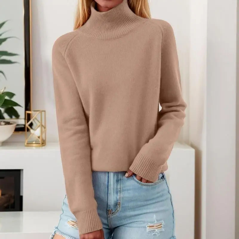 

831A Women's High Neck Sweater Knit Thickened Loose Fit Long Sleeve Polyester