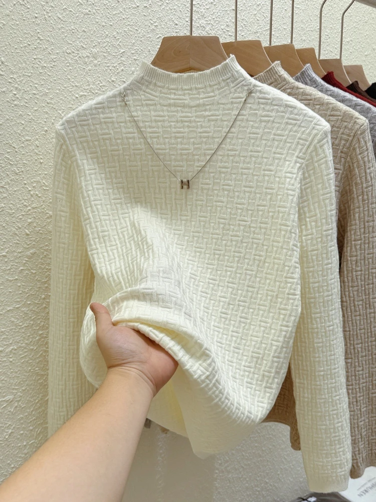 

Осень-зима 2025 года, водолазка, женский вязаный свитер с длинным рукавом, простой базовый слой, пуловеры, женский однотонный повседневный универсальный свитер