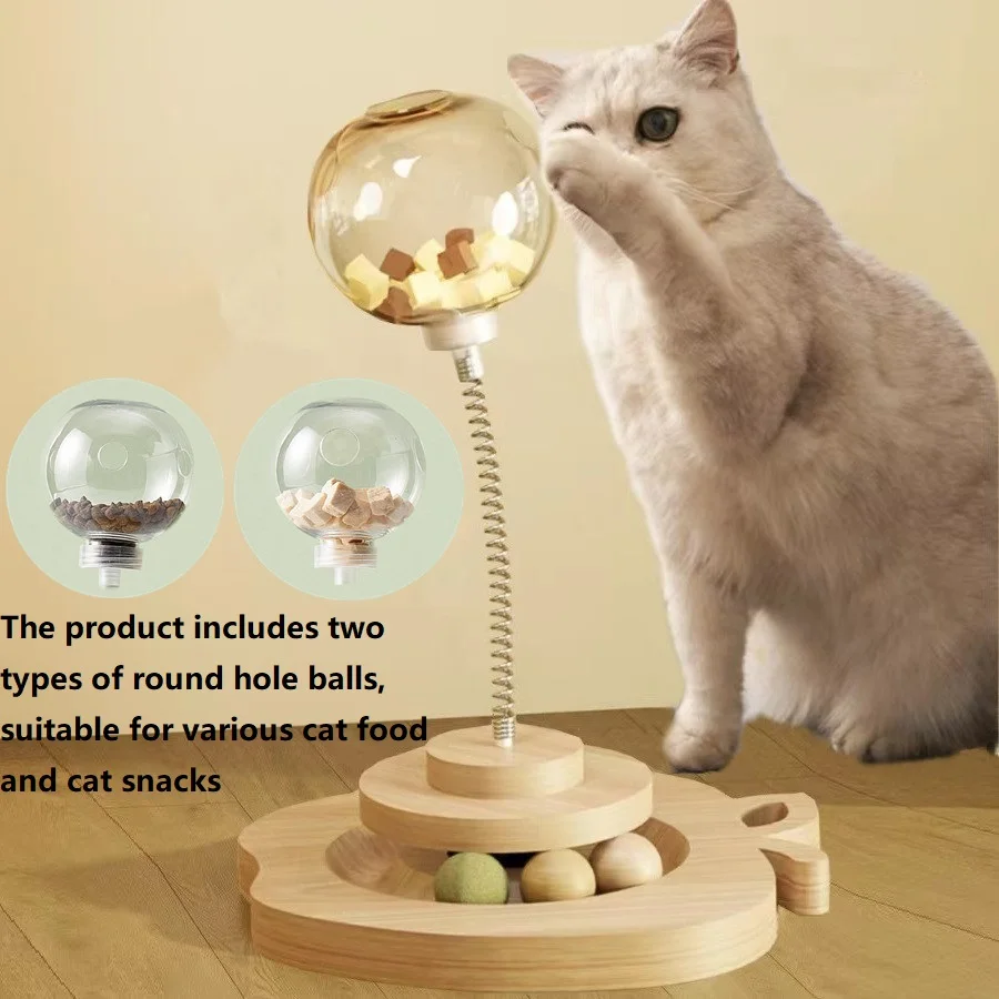 Pet Leaking Food Ball Spring Turntable Cat Toy Pet Training Feeder Track Balls Gaming Interactive Turntable for Cats Playing