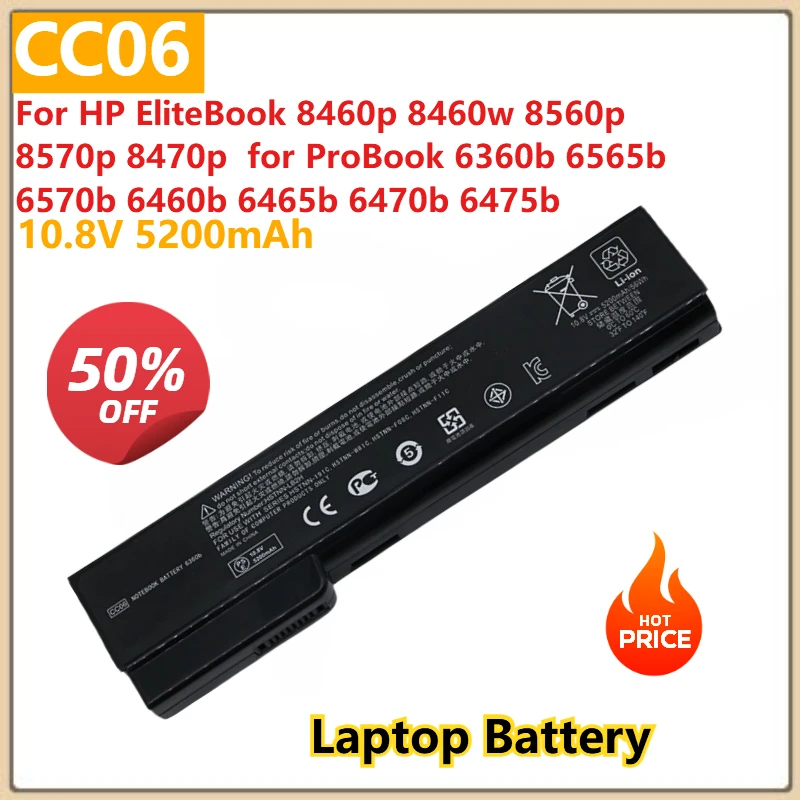 

CC06 10.8V 5200mAh Laptop battery For HP EliteBook 8460p 8460w 8560p 8570p 8470p for ProBook 6565b 6570b 6460b 6465b 6470b 6475b