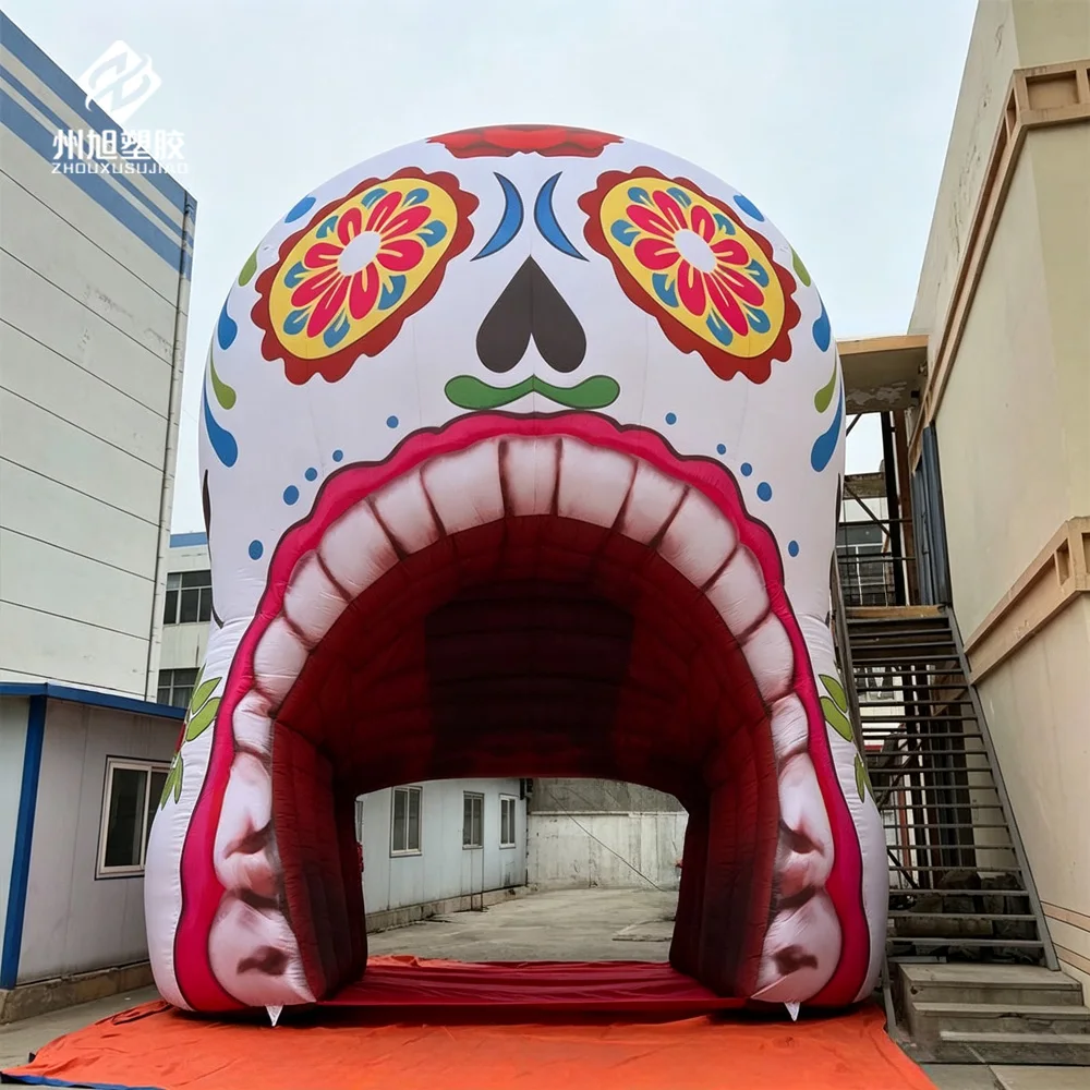 Inflatable entrance doors, full-color printed inflatable open-mouthed skull tunnels, Halloween arches
