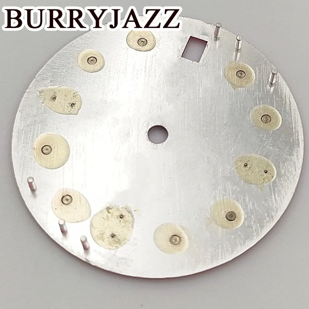 BURRYJAZZ 28.5mm No Logo NH35 Watch Dials Orange Pink Dial Green Luminous Fit 3 O'clock 3.8 O'clock Case Crown