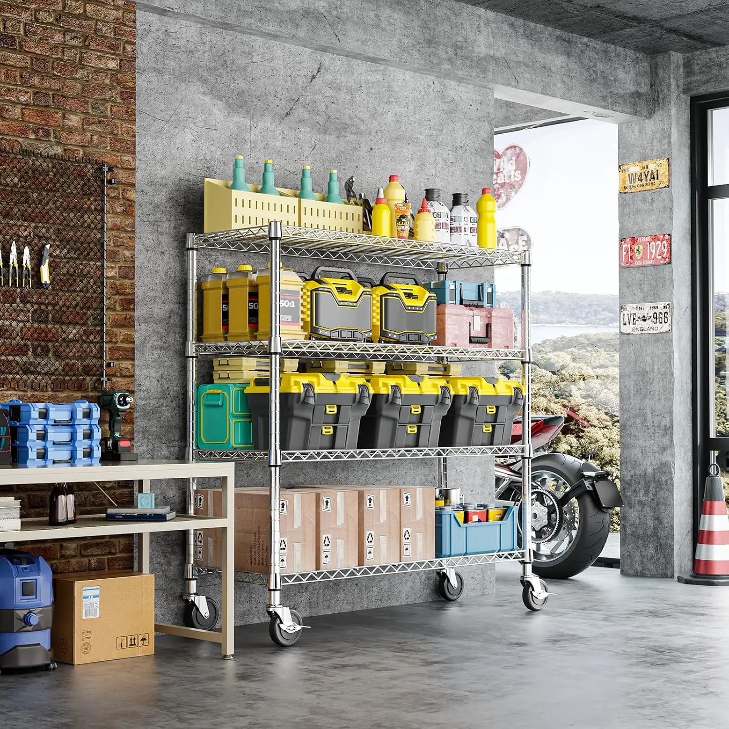 4-Tier Adjustable Heavy-Duty Metal Wire Storage Shelving Unit, 17.7