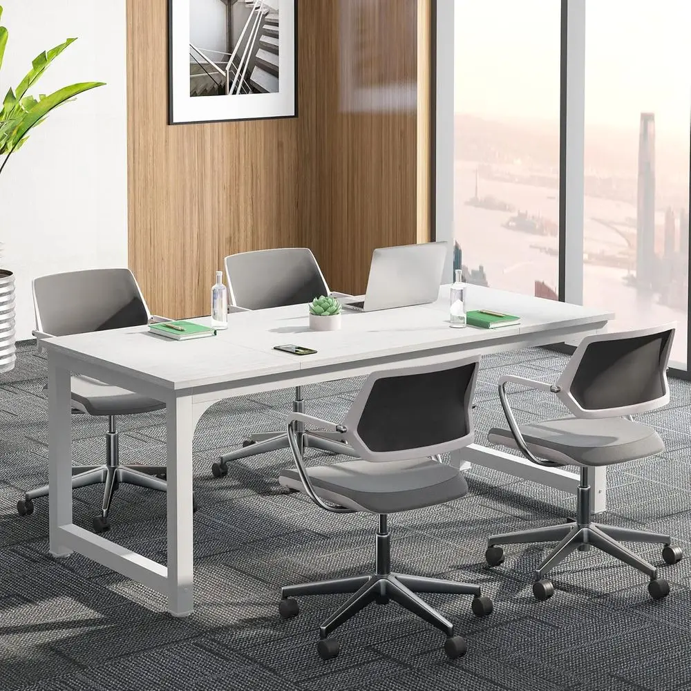 6ft Conference Table, 70.86 Wide x 31.49 Deep, Splicing Board for Boardroom or Office Meeting Room, Metal Edge, White