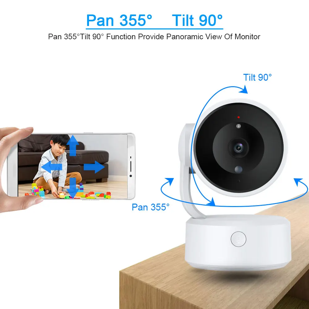 5MP Wireless PTZ Security Camera Indoor Wifi Tuya Baby Monitor featuring Color Night Vision Surveillance Cam Two Way Audio Motion Detection Real Time Alerts Remote Access One Touch Call Function compatible with Tuya App perfect for Living Room and Safety