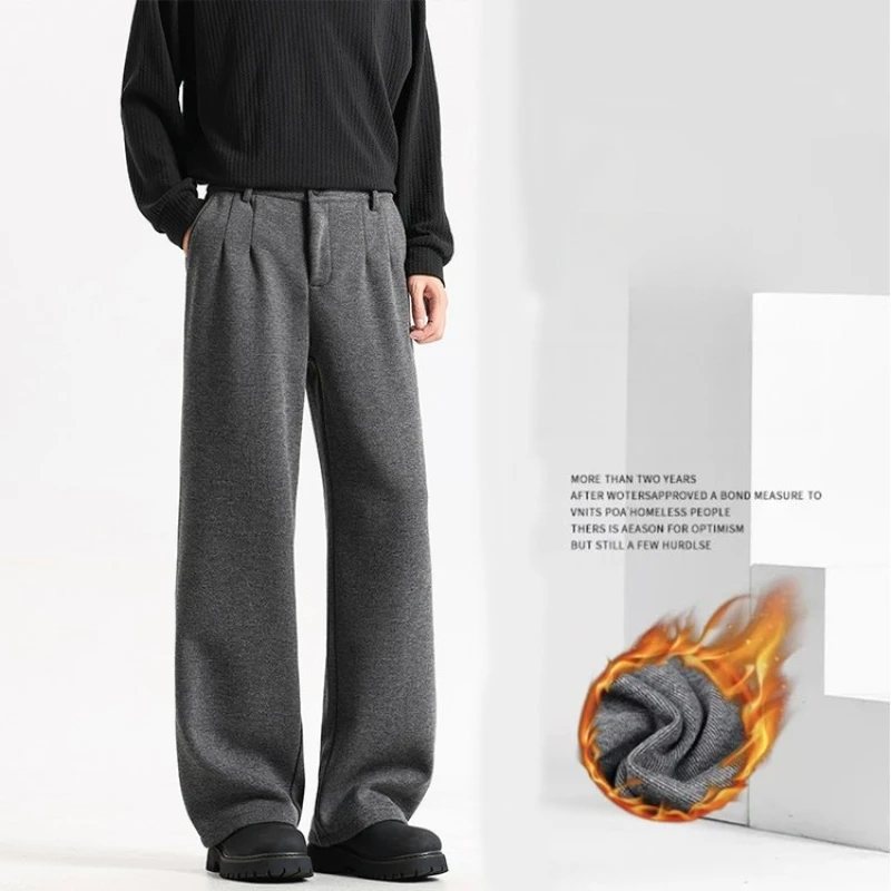 

Winter Woolen Flannel Straight-Leg Pants - Gold Medal Quality, Casual Commuter Trousers (Gray/Black) M-4XL