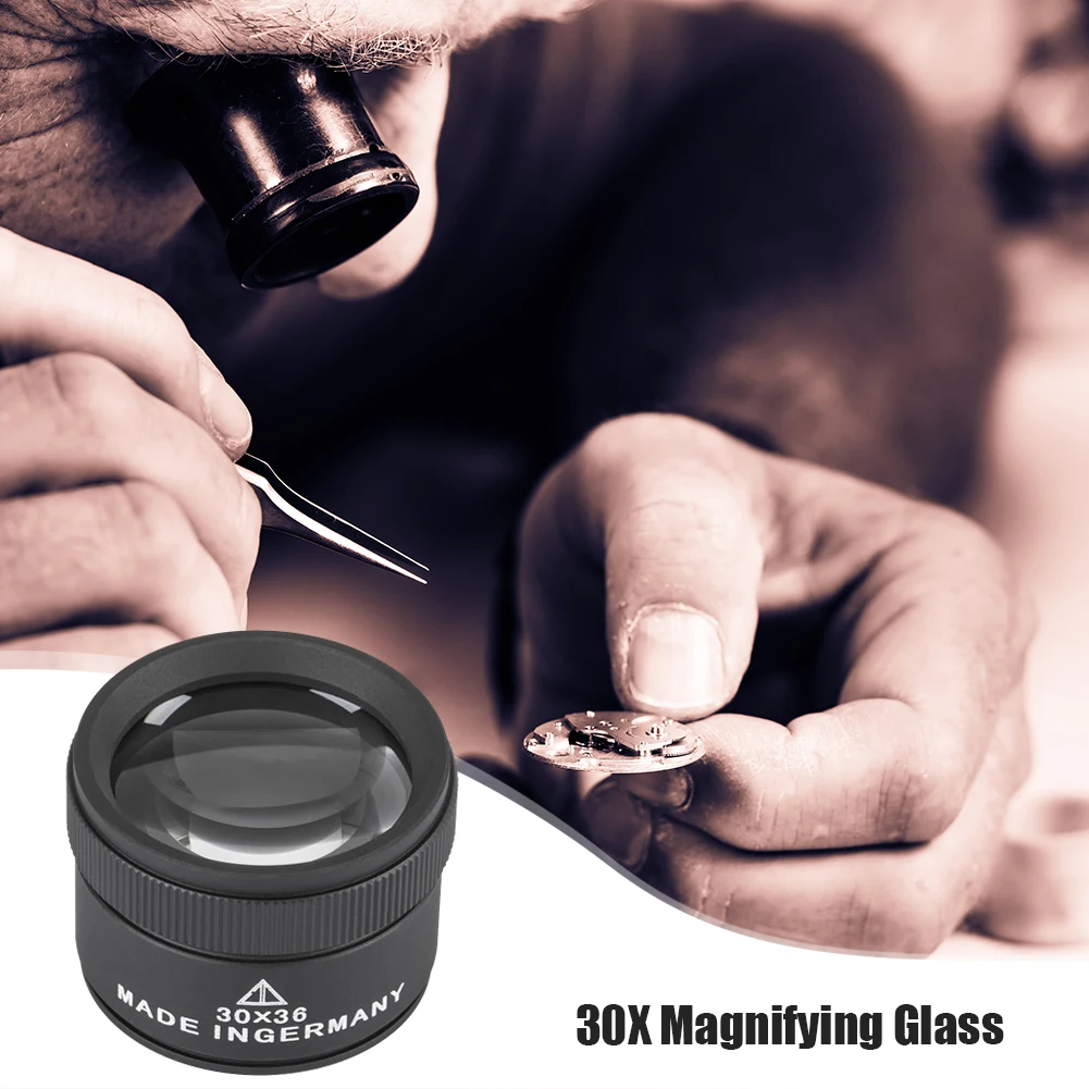 Handheld 30X Magnifying Glass Watch Repair Jewelry Appraisal Monocle Stamps Magnifying Glass Lens Loop Microscope