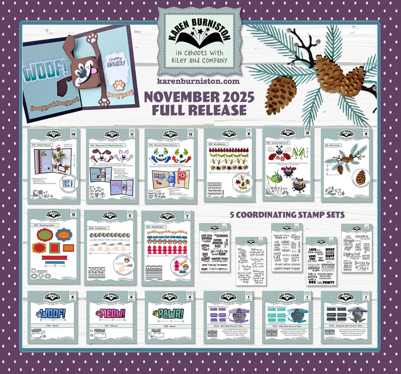 

2025 Karen Dies November Full Release English Word Stamp DIY Scrapbook Card Playful Pop up Animal Add Dog Cat Greeting Dies Cuts