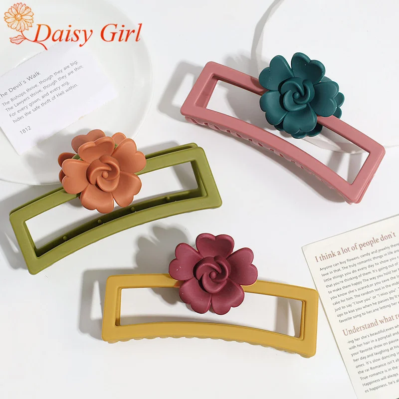 New Simple Fashionable Large Flower Rectangular Contrasting Color Grab Clip Versatile Hair Shark Clip Hair Accessories